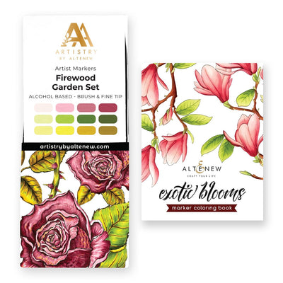Alcohol Marker & Coloring Book Bundle Artist Alcohol Markers Set M & Exotic Blooms Marker Coloring Book Bundle