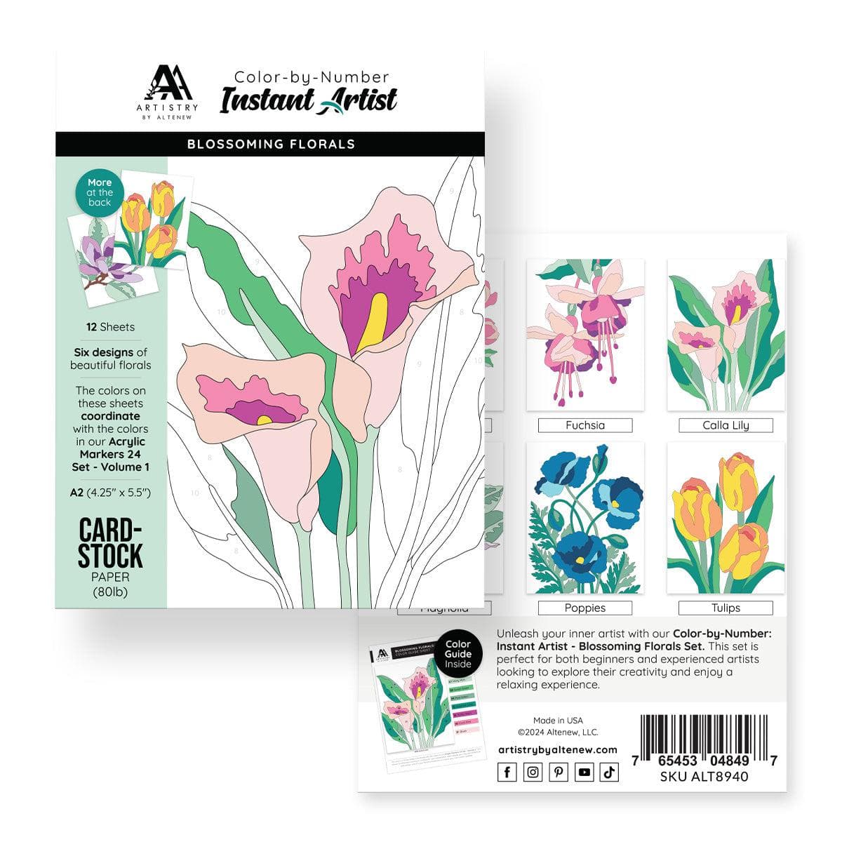 Coloring Book Color-by-Number: Instant Artist - Blossoming Florals (12 Sheets)