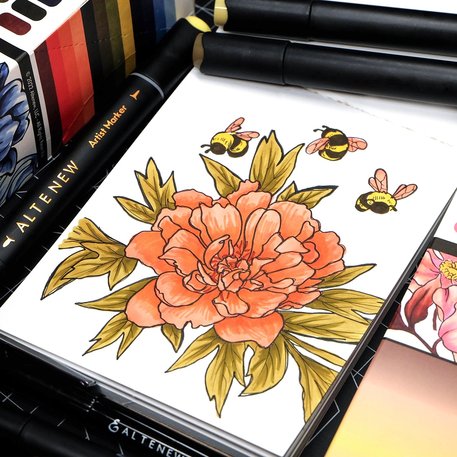 Artist Alcohol Markers Set F & Exotic Blooms Marker Coloring Book