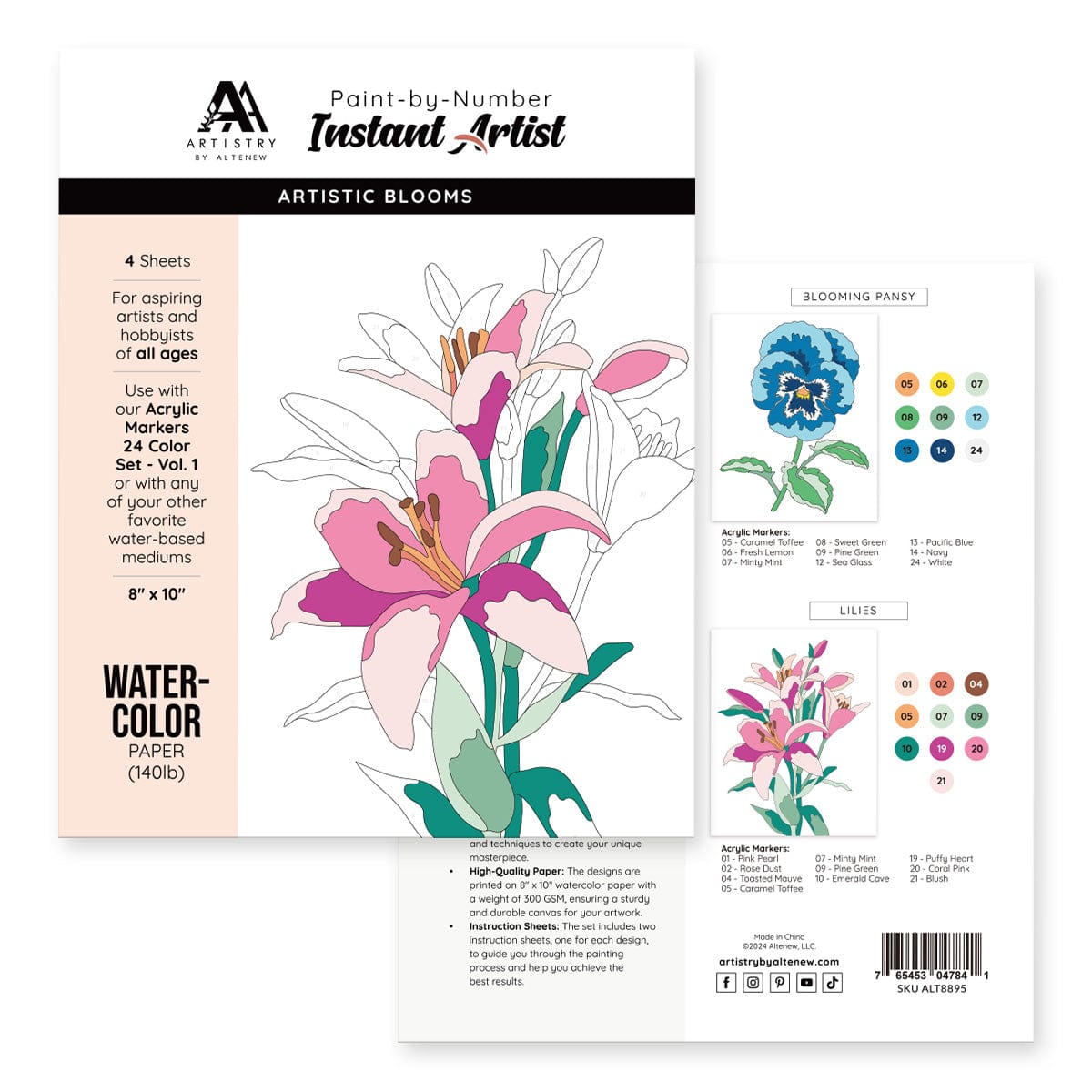 Coloring Book Paint-by-Number: Instant Artist - Artistic Blooms (4 Sheets)