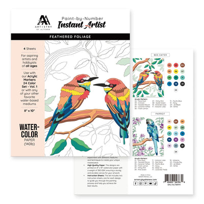 Coloring Book Paint-by-Number: Instant Artist - Feathered Foliage (4 Sheets)