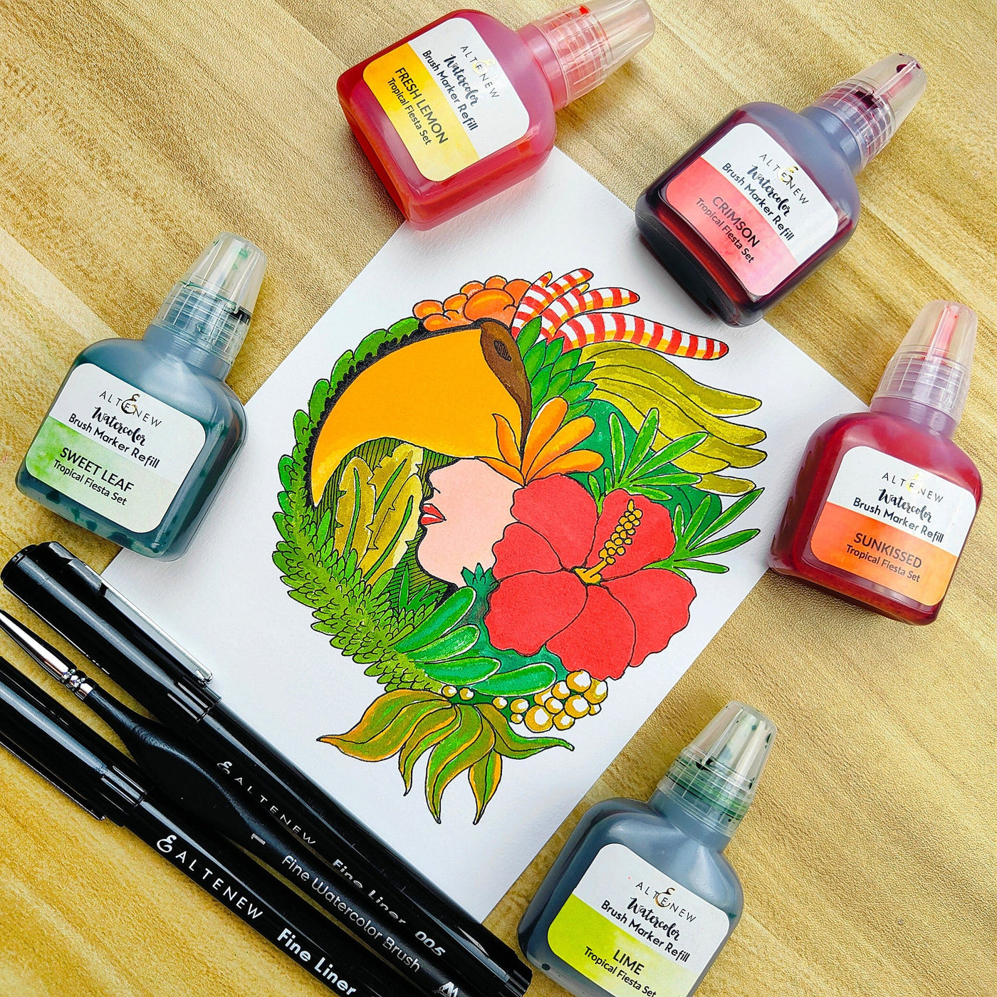 Liquid Watercolor Bundle Tropical Fiesta Watercolor Brush Markers & Refill Bundle