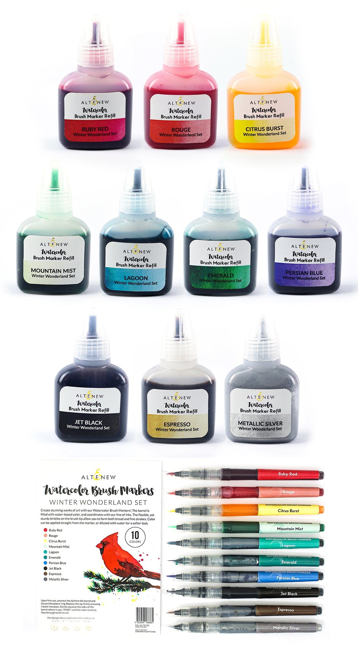Liquid Watercolor Bundle Winter Wonderland Watercolor Brush Markers & Refill Bundle