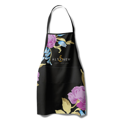 Stationery & Gifts Artsy Apron: Blue & Purple Ornamental Bouquet - Black