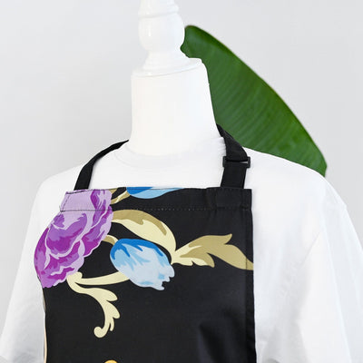 Stationery & Gifts Artsy Apron: Blue & Purple Ornamental Bouquet - Black