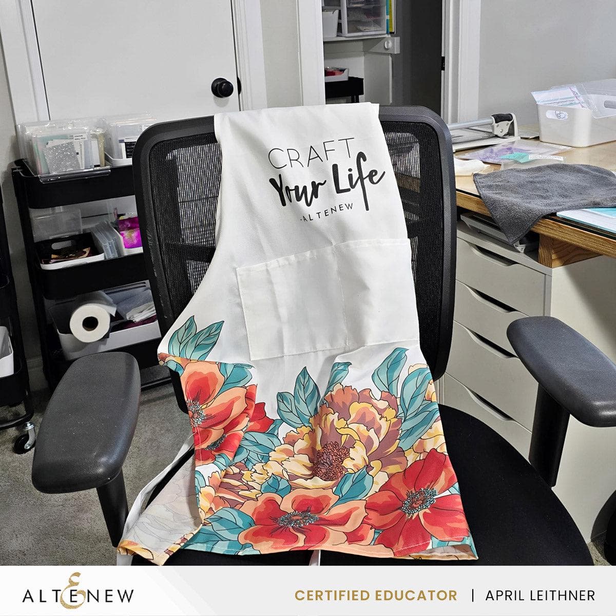 Stationery & Gifts Artsy Apron: Orange & Yellow Billowing Peonies - White