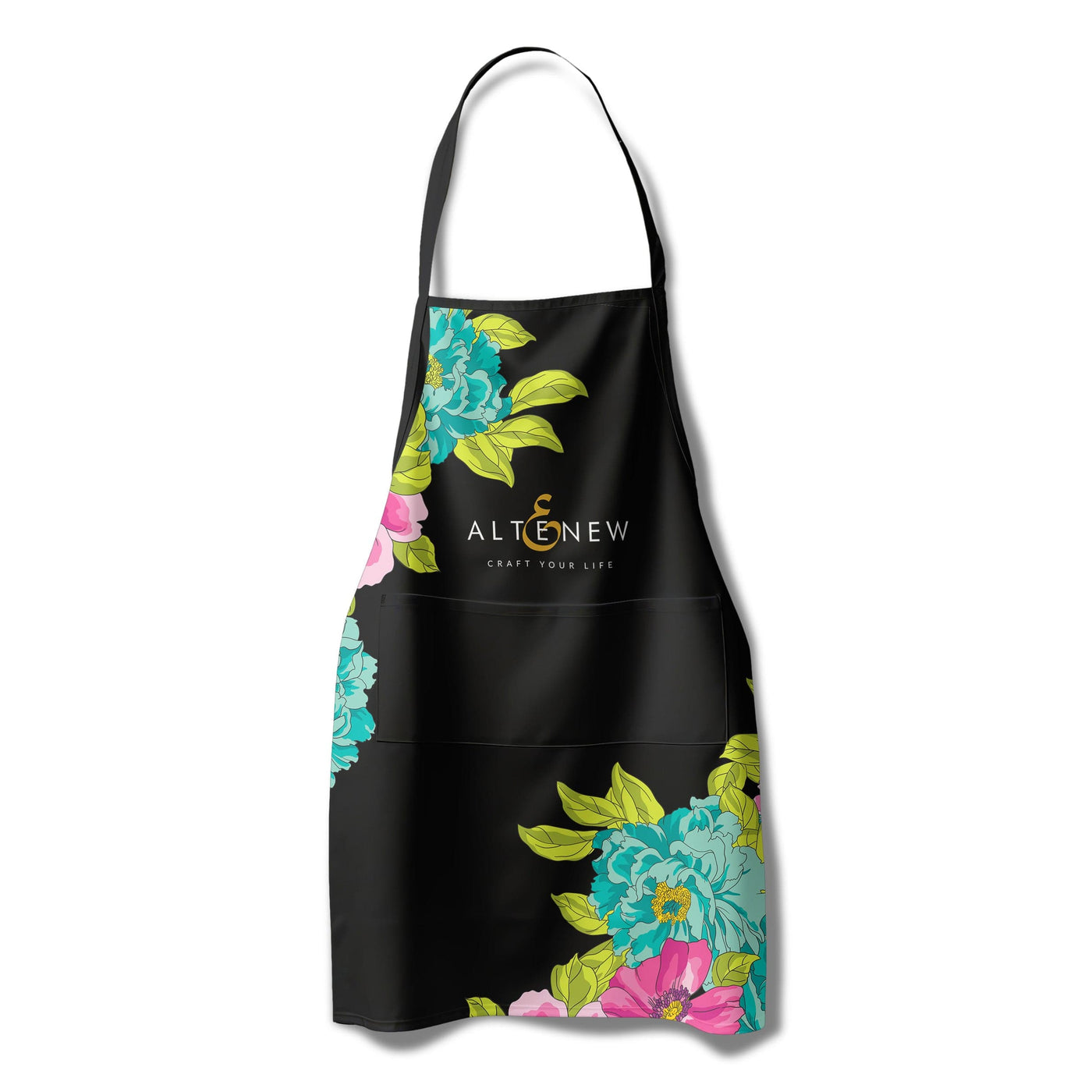 Stationery & Gifts Artsy Apron: Pink & Aqua Billowing Peonies - Black