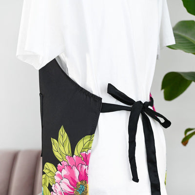 Stationery & Gifts Artsy Apron: Pink & Aqua Billowing Peonies - Black