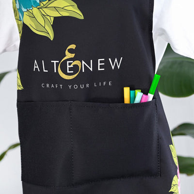 Stationery & Gifts Artsy Apron: Pink & Aqua Billowing Peonies - Black