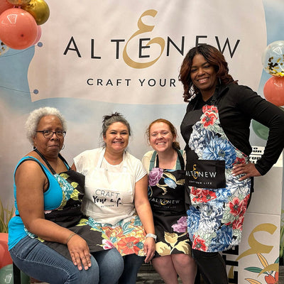 Stationery & Gifts Artsy Apron: Pink & Aqua Billowing Peonies - Black