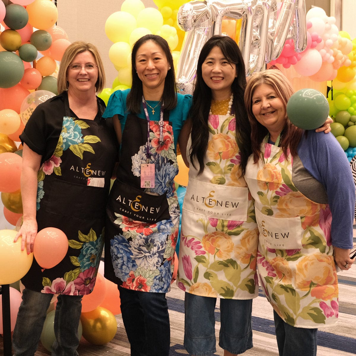 Stationery & Gifts Artsy Apron: Pink & Aqua Billowing Peonies - Black